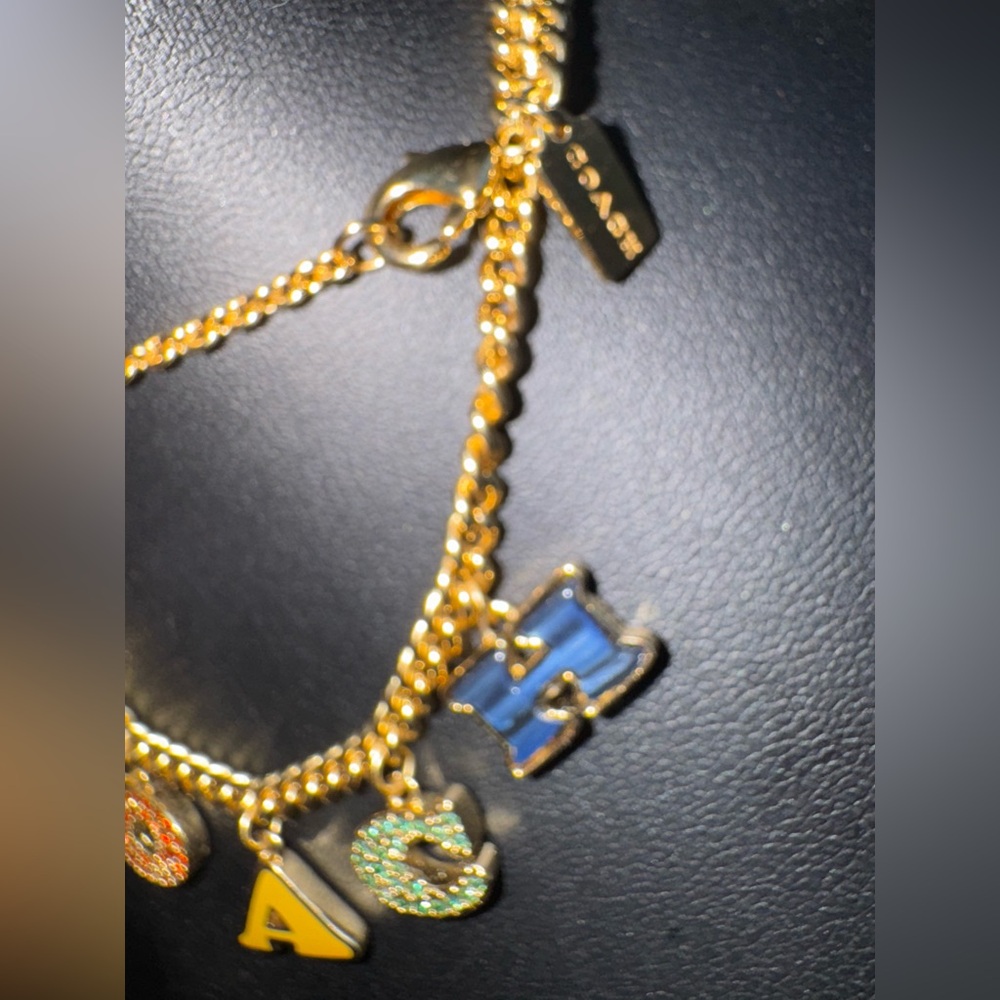 Coach Gold-Tone Multicolor Logo Charm Necklace - Picture 3 of 3